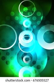 Glowing circles in the dark, futuristic vector abstract background design template
