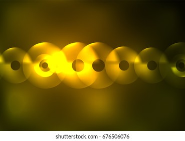 Glowing circles in the dark, futuristic vector abstract background design template