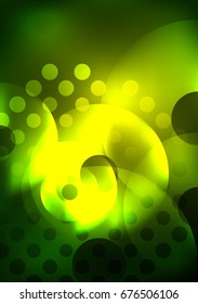 Glowing circles in the dark, futuristic vector abstract background design template