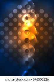 Glowing circles in the dark, futuristic vector abstract background design template