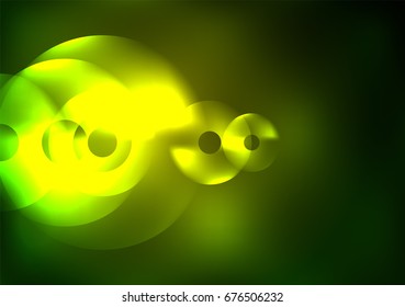 Glowing circles in the dark, futuristic vector abstract background design template