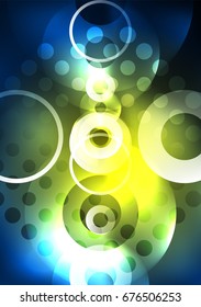 Círculos brillantes en la plantilla de diseño de fondo abstracto vectorial oscuro y futurista
