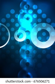 Círculos brillantes en la plantilla de diseño de fondo abstracto vectorial oscuro y futurista