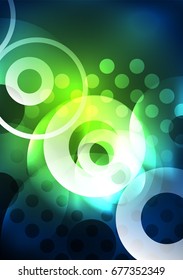 Glowing circles in the dark, futuristic vector abstract background design template