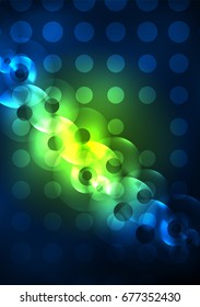 Glowing circles in the dark, futuristic vector abstract background design template