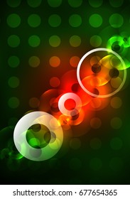 Círculos brillantes en la plantilla de diseño de fondo abstracto vectorial oscuro y futurista