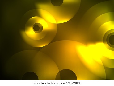 Glowing circles in the dark, futuristic vector abstract background design template