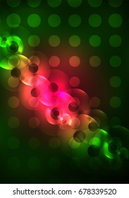 Glowing circles in the dark, futuristic vector abstract background design template