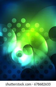 Glowing circles in the dark, futuristic vector abstract background design template