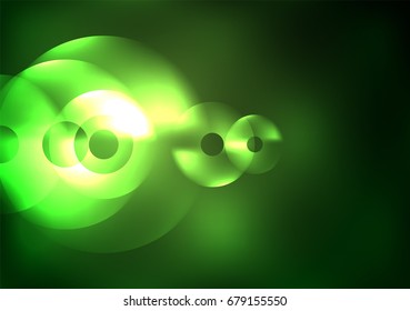 Glowing circles in the dark, futuristic vector abstract background design template