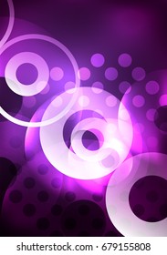 Glowing circles in the dark, futuristic vector abstract background design template