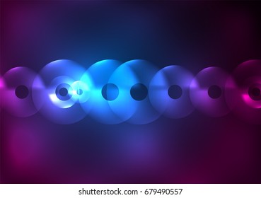 Círculos brillantes en la plantilla de diseño de fondo abstracto vectorial oscuro y futurista
