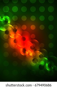 Glowing circles in the dark, futuristic vector abstract background design template