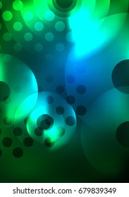 Glowing circles in the dark, futuristic vector abstract background design template