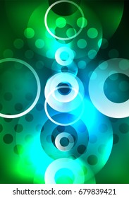Círculos brillantes en la plantilla de diseño de fondo abstracto vectorial oscuro y futurista