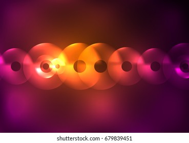 Glowing circles in the dark, futuristic vector abstract background design template