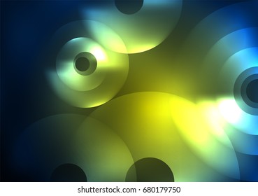 Glowing circles in the dark, futuristic vector abstract background design template
