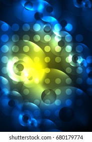 Glowing circles in the dark, futuristic vector abstract background design template