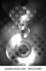 Glowing circles in the dark, futuristic vector abstract background design template