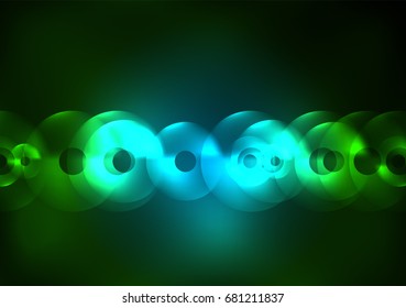 Glowing circles in the dark, futuristic vector abstract background design template