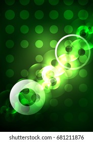 Glowing circles in the dark, futuristic vector abstract background design template