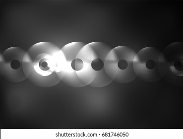 Glowing circles in the dark, futuristic vector abstract background design template