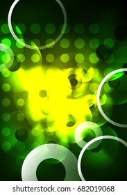 Glowing circles in the dark, futuristic vector abstract background design template