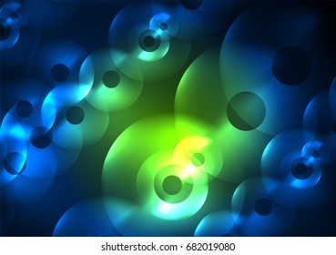 Glowing circles in the dark, futuristic vector abstract background design template