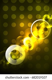 Glowing circles in the dark, futuristic vector abstract background design template