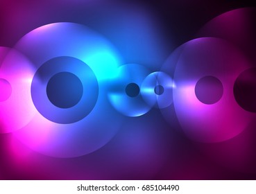 Glowing circles in the dark, futuristic vector abstract background design template