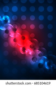 Glowing circles in the dark, futuristic vector abstract background design template
