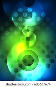 Círculos brillantes en la plantilla de diseño de fondo abstracto vectorial oscuro y futurista