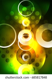 Glowing circles in the dark, futuristic vector abstract background design template