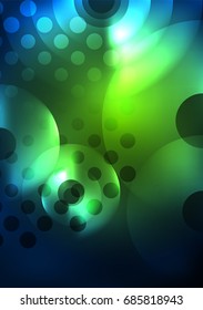 Glowing circles in the dark, futuristic vector abstract background design template