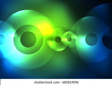 Leuchtende Kreise im dunklen, futuristischen, abstrakten Hintergrund-Designvorlage