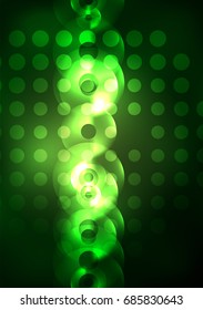 Glowing circles in the dark, futuristic vector abstract background design template