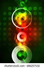 Círculos brillantes en la plantilla de diseño de fondo abstracto vectorial oscuro y futurista