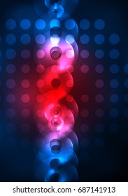 Círculos brillantes en la plantilla de diseño de fondo abstracto vectorial oscuro y futurista