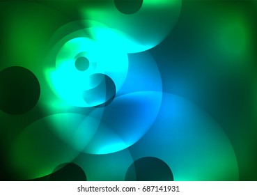 Glowing circles in the dark, futuristic vector abstract background design template