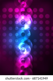 Glowing circles in the dark, futuristic vector abstract background design template