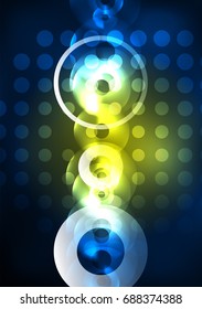 Glowing circles in the dark, futuristic vector abstract background design template