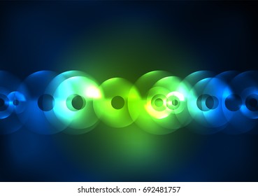 Glowing circles in the dark, futuristic vector abstract background design template