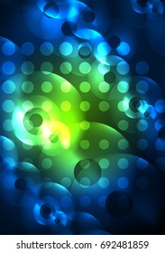 Glowing circles in the dark, futuristic vector abstract background design template
