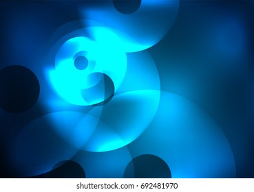 Glowing circles in the dark, futuristic vector abstract background design template