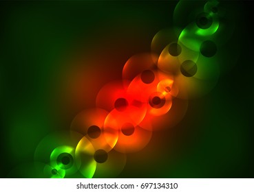 Glowing circles in the dark, futuristic vector abstract background design template