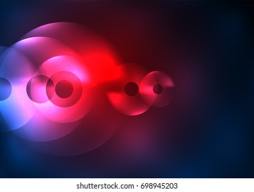 Glowing circles in the dark, futuristic vector abstract background design template