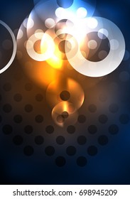 Círculos brillantes en la plantilla de diseño de fondo abstracto vectorial oscuro y futurista