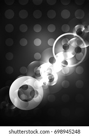 Glowing circles in the dark, futuristic vector abstract background design template