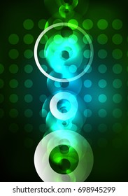 Glowing circles in the dark, futuristic vector abstract background design template