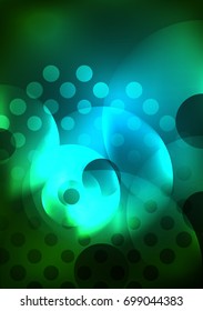 Glowing circles in the dark, futuristic vector abstract background design template